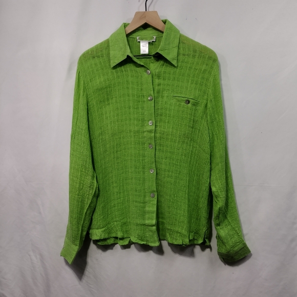 Coldwater Creek Tops - NWOT Coldwater Creek 100% Linen Button Shirt Women's Green Casual Gauzy Retro